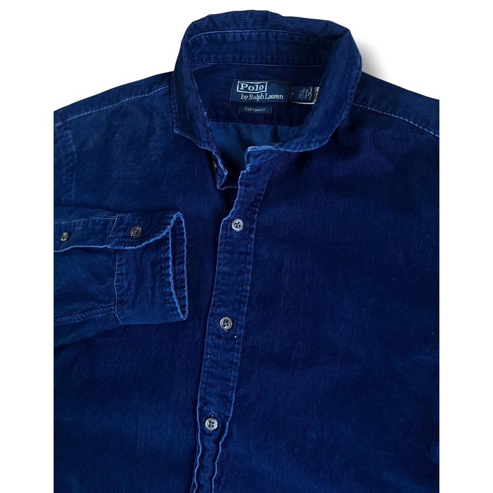 Polo Ralph Lauren Mens Navy Blue Corduroy Button Down Shirt Custom Fit Medium